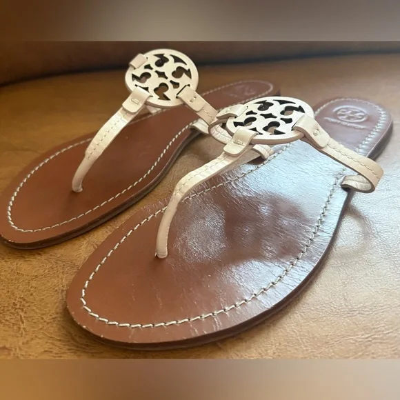 Tory Burch Miller Thong Sandals Women’s Size 10M Light Pink Leather Logo - Picture 2 of 7